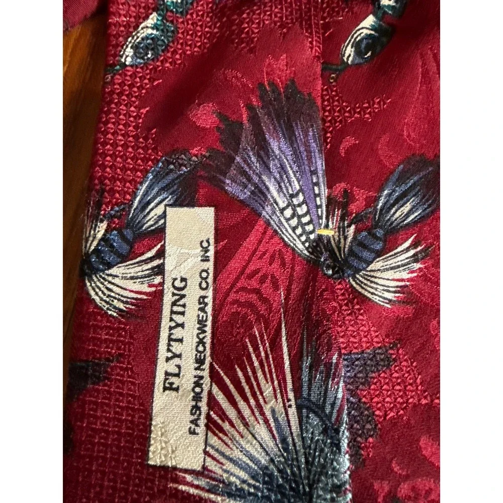 Mezzano Silk Necktie Mens Burgundy‎ Fishing Lure Fly Tying USA Made Fashion